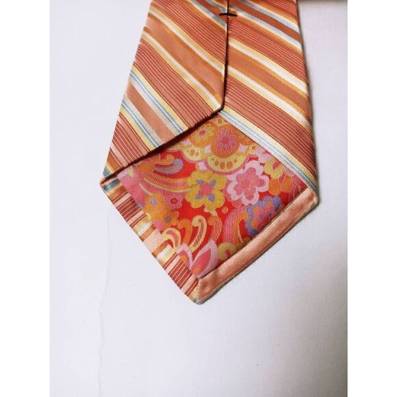 Ted Baker London 100% Silk Multi Color Stripe Floral Tie L=59' W=3.5' - Picture 3 of 5